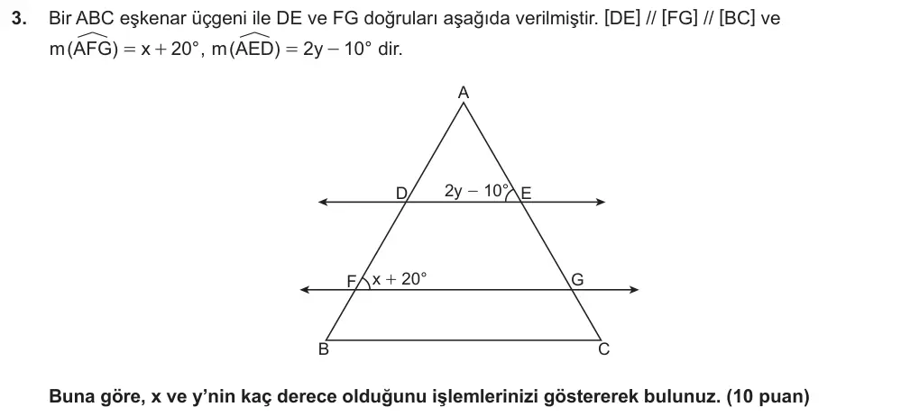 7. Sınıf Matematik 2025-2026 2. Dönem 2. Yazılı Ortak Sınav 3. Soru (Öğle Oturumu) görseli