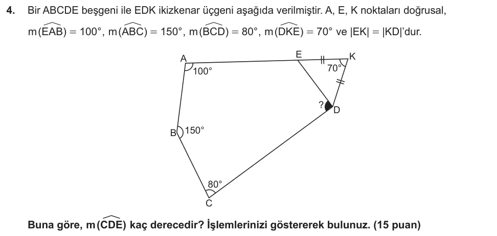 7. Sınıf Matematik 2025-2026 2. Dönem 2. Yazılı Ortak Sınav 4. Soru (Öğle Oturumu) görseli