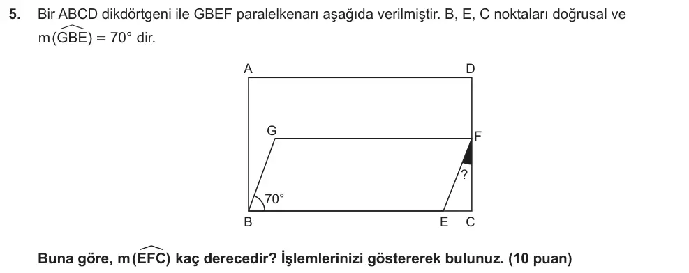 7. Sınıf Matematik 2025-2026 2. Dönem 2. Yazılı Ortak Sınav 5. Soru (Öğle Oturumu) görseli