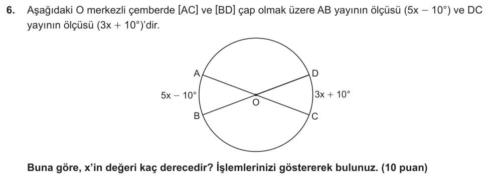 7. Sınıf Matematik 2025-2026 2. Dönem 2. Yazılı Ortak Sınav 6. Soru (Öğle Oturumu) görseli