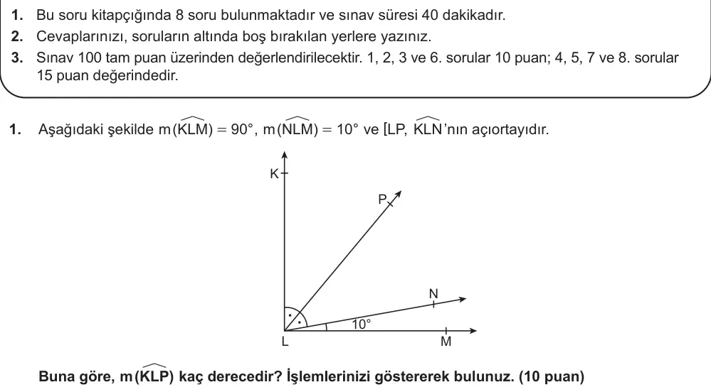7. Sınıf Matematik 2025-2026 2. Dönem 2. Yazılı Ortak Sınav 1. Soru (Sabah Oturumu) görseli