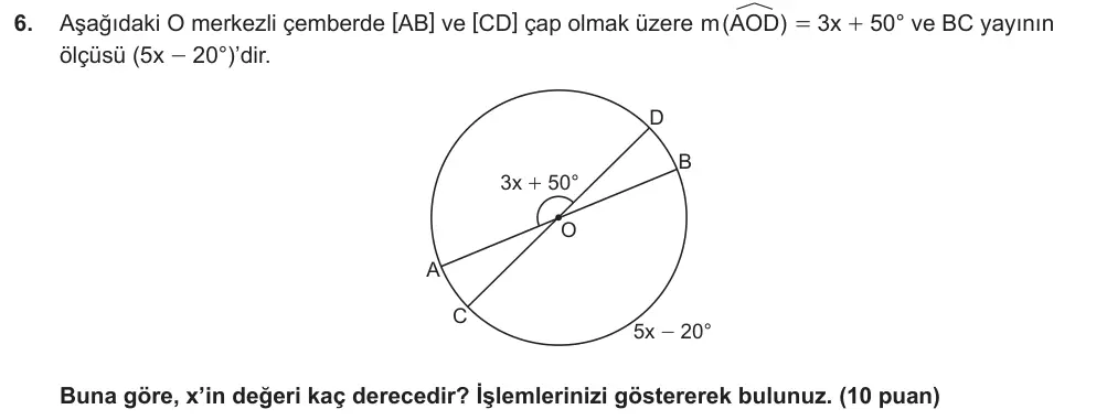 7. Sınıf Matematik 2025-2026 2. Dönem 2. Yazılı Ortak Sınav 6. Soru (Sabah Oturumu) görseli