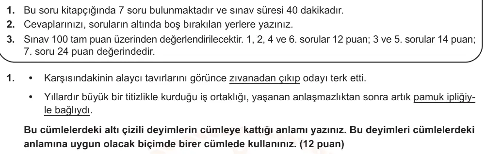 9. Sınıf Türk Dili ve Edebiyatı 2025-2026 2. Dönem 2. Yazılı Ortak Sınav 1. Soru (Öğle Oturumu) görseli