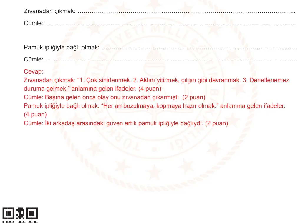 9. Sınıf Türk Dili ve Edebiyatı 2025-2026 2. Dönem 2. Yazılı Ortak Sınav 1. Soru (Öğle Oturumu) resmi çözüm görseli