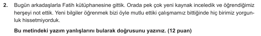 9. Sınıf Türk Dili ve Edebiyatı 2025-2026 2. Dönem 2. Yazılı Ortak Sınav 2. Soru (Öğle Oturumu) görseli