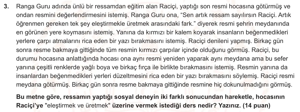 9. Sınıf Türk Dili ve Edebiyatı 2025-2026 2. Dönem 2. Yazılı Ortak Sınav 3. Soru (Öğle Oturumu) görseli