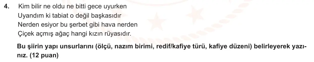 9. Sınıf Türk Dili ve Edebiyatı 2025-2026 2. Dönem 2. Yazılı Ortak Sınav 4. Soru (Öğle Oturumu) görseli