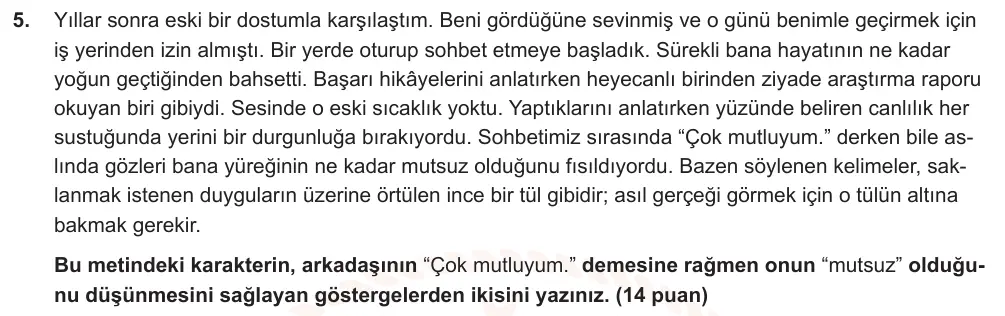 9. Sınıf Türk Dili ve Edebiyatı 2025-2026 2. Dönem 2. Yazılı Ortak Sınav 5. Soru (Öğle Oturumu) görseli