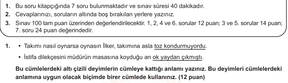 9. Sınıf Türk Dili ve Edebiyatı 2025-2026 2. Dönem 2. Yazılı Ortak Sınav 1. Soru (Sabah Oturumu) görseli