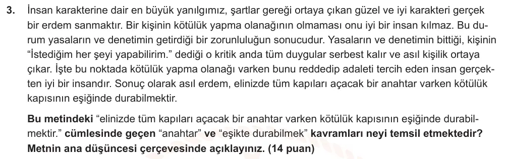 9. Sınıf Türk Dili ve Edebiyatı 2025-2026 2. Dönem 2. Yazılı Ortak Sınav 3. Soru (Sabah Oturumu) görseli
