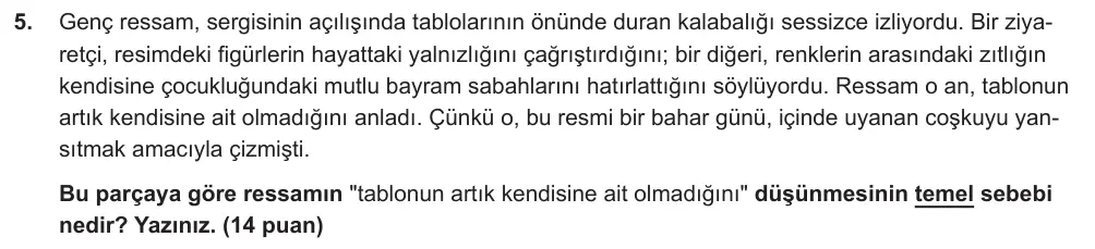 9. Sınıf Türk Dili ve Edebiyatı 2025-2026 2. Dönem 2. Yazılı Ortak Sınav 5. Soru (Sabah Oturumu) görseli