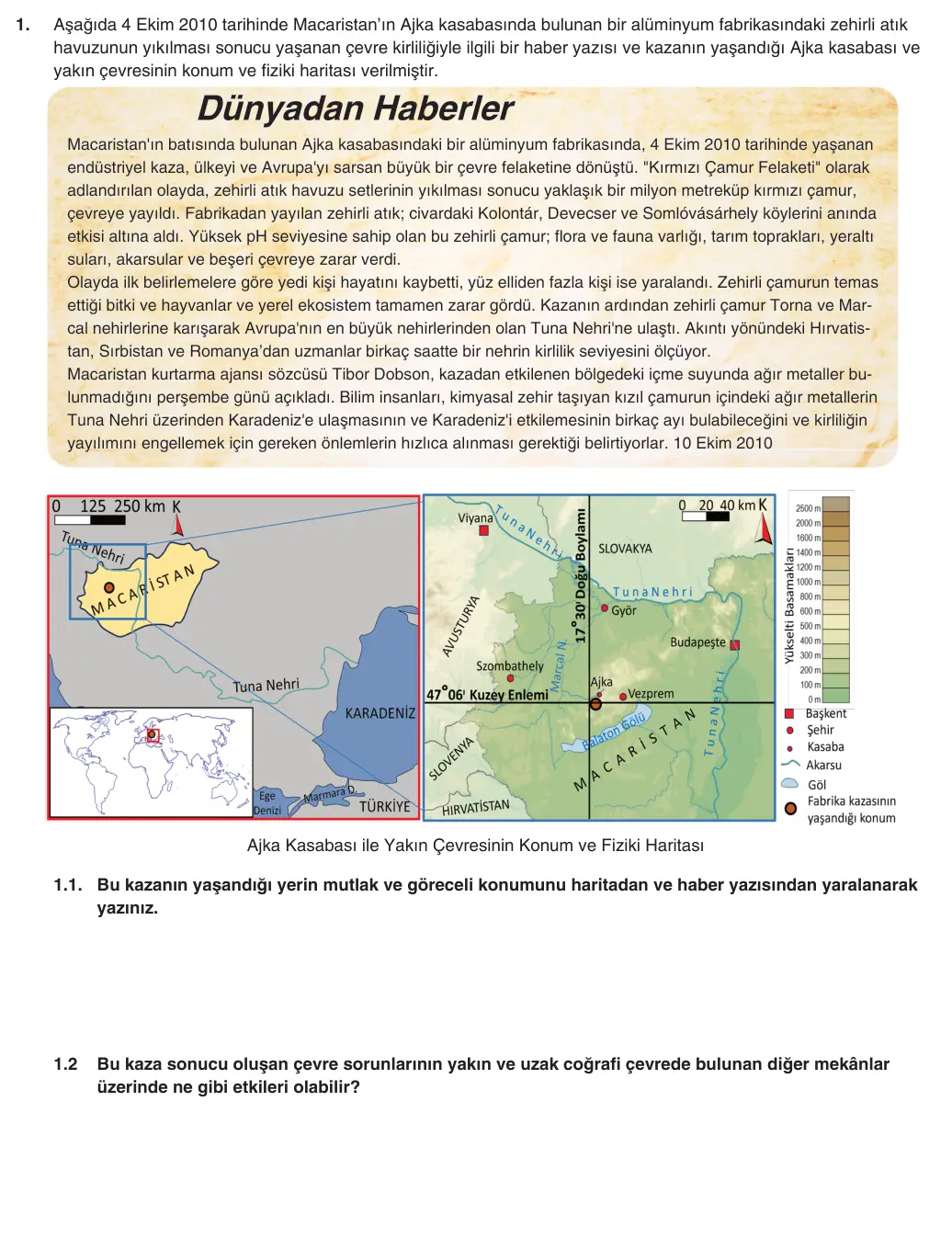 10. Sınıf Coğrafya 2025-2026 1. Dönem 1. Yazılı 1. Soru (Yazılıya Hazırlanıyorum) görseli