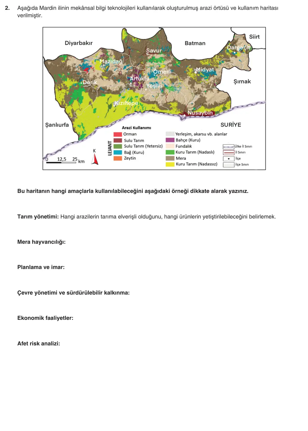 10. Sınıf Coğrafya 2025-2026 1. Dönem 1. Yazılı 2. Soru (Yazılıya Hazırlanıyorum) görseli