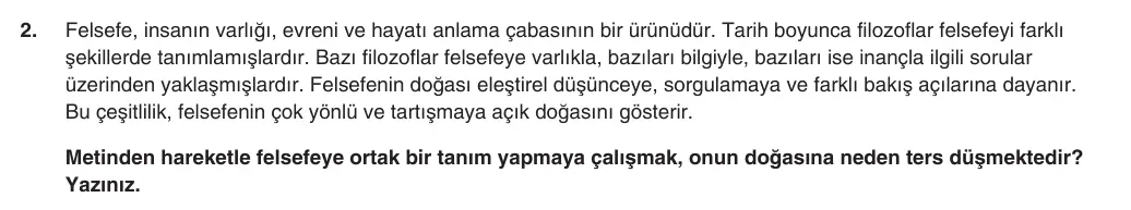 10. Sınıf Felsefe 2025-2026 1. Dönem 1. Yazılı 2. Soru (Yazılıya Hazırlanıyorum) görseli