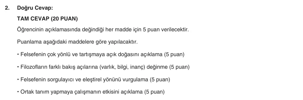10. Sınıf Felsefe 2025-2026 1. Dönem 1. Yazılı 2. Soru (Yazılıya Hazırlanıyorum) resmi çözüm görseli (1/2)