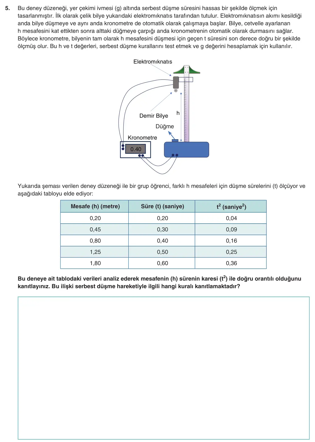10. Sınıf Fizik 2025-2026 1. Dönem 1. Yazılı 5. Soru (Yazılıya Hazırlanıyorum) görseli