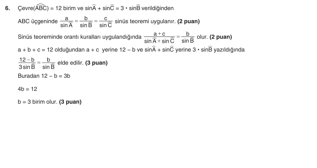 10. Sınıf Matematik 2025-2026 1. Dönem 1. Yazılı 6. Soru (Yazılıya Hazırlanıyorum) resmi çözüm görseli