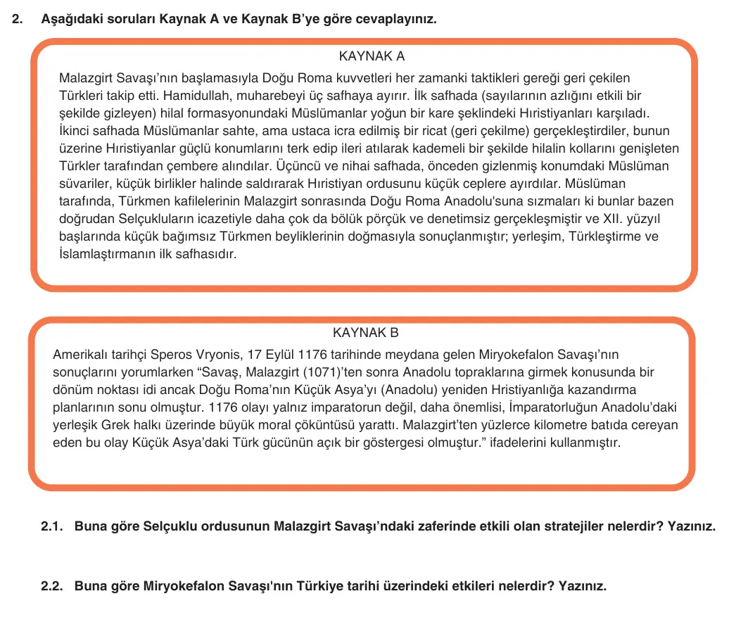 10. Sınıf Tarih 2025-2026 1. Dönem 1. Yazılı 2. Soru (Yazılıya Hazırlanıyorum) görseli