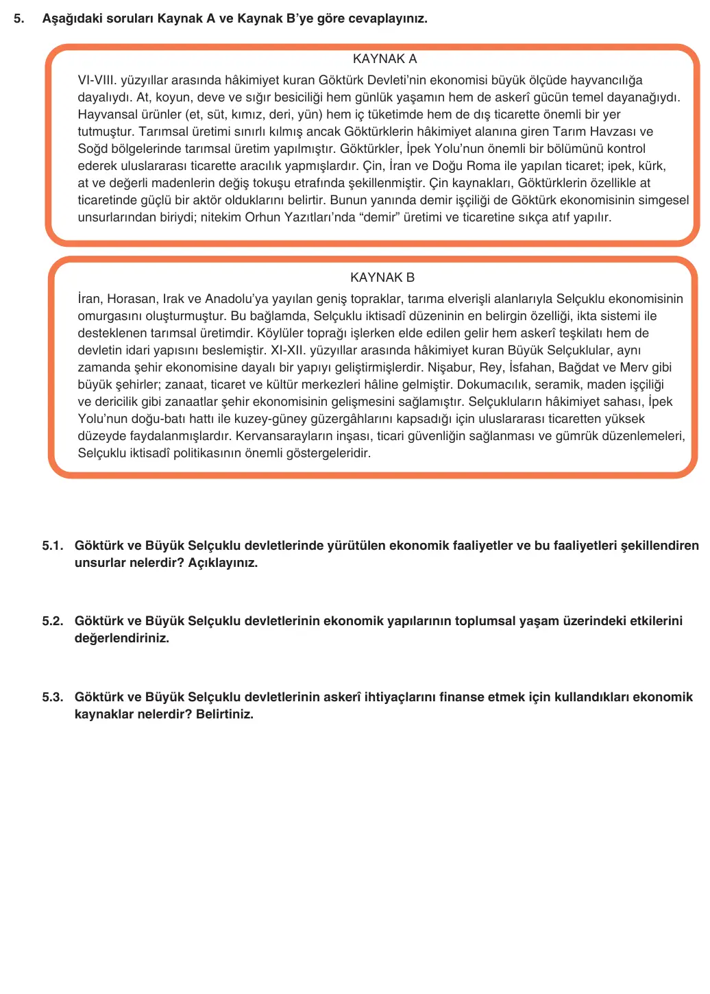 10. Sınıf Tarih 2025-2026 1. Dönem 1. Yazılı 5. Soru (Yazılıya Hazırlanıyorum) görseli