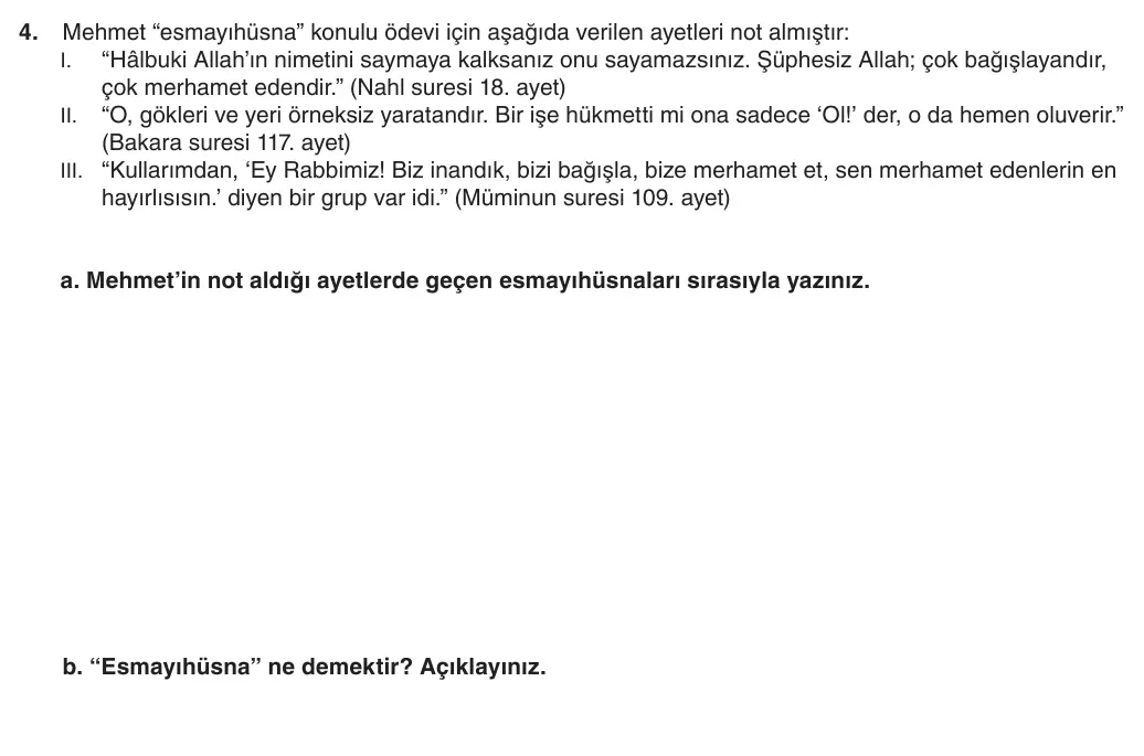 5. Sınıf Din Kültürü ve Ahlak Bilgisi 2025-2026 1. Dönem 1. Yazılı 4. Soru (Yazılıya Hazırlanıyorum) görseli