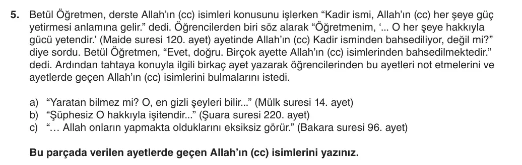 5. Sınıf Din Kültürü ve Ahlak Bilgisi 2025-2026 1. Dönem 1. Yazılı 5. Soru (Yazılıya Hazırlanıyorum) görseli
