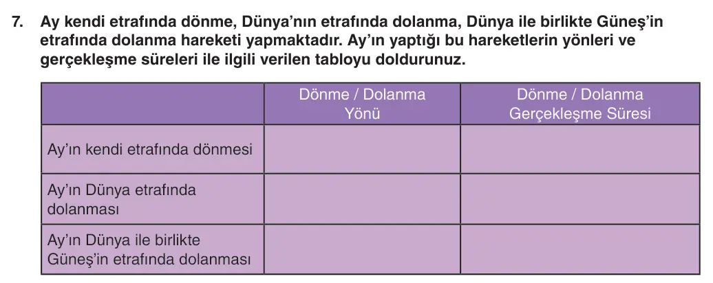5. Sınıf Fen Bilimleri 2025-2026 1. Dönem 1. Yazılı 7. Soru (Yazılıya Hazırlanıyorum) görseli