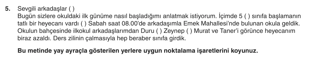 5. Sınıf Türkçe 2025-2026 1. Dönem 1. Yazılı 5. Soru (Yazılıya Hazırlanıyorum) görseli