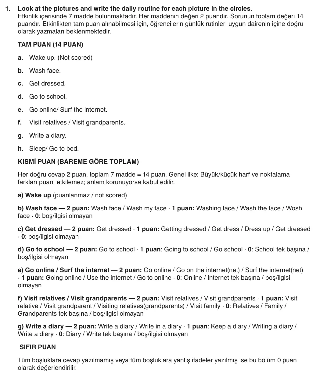6. Sınıf İngilizce 2025-2026 1. Dönem 1. Yazılı 1. Soru (Yazılıya Hazırlanıyorum) resmi çözüm görseli