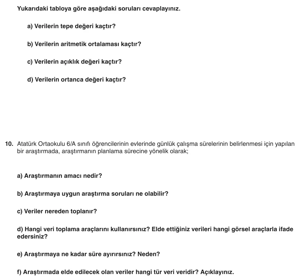 6. Sınıf Matematik 2025-2026 1. Dönem 1. Yazılı 10. Soru (Yazılıya Hazırlanıyorum) görseli (1/2)