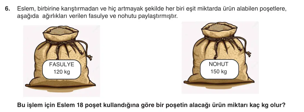 6. Sınıf Matematik 2025-2026 1. Dönem 1. Yazılı 6. Soru (Yazılıya Hazırlanıyorum) görseli