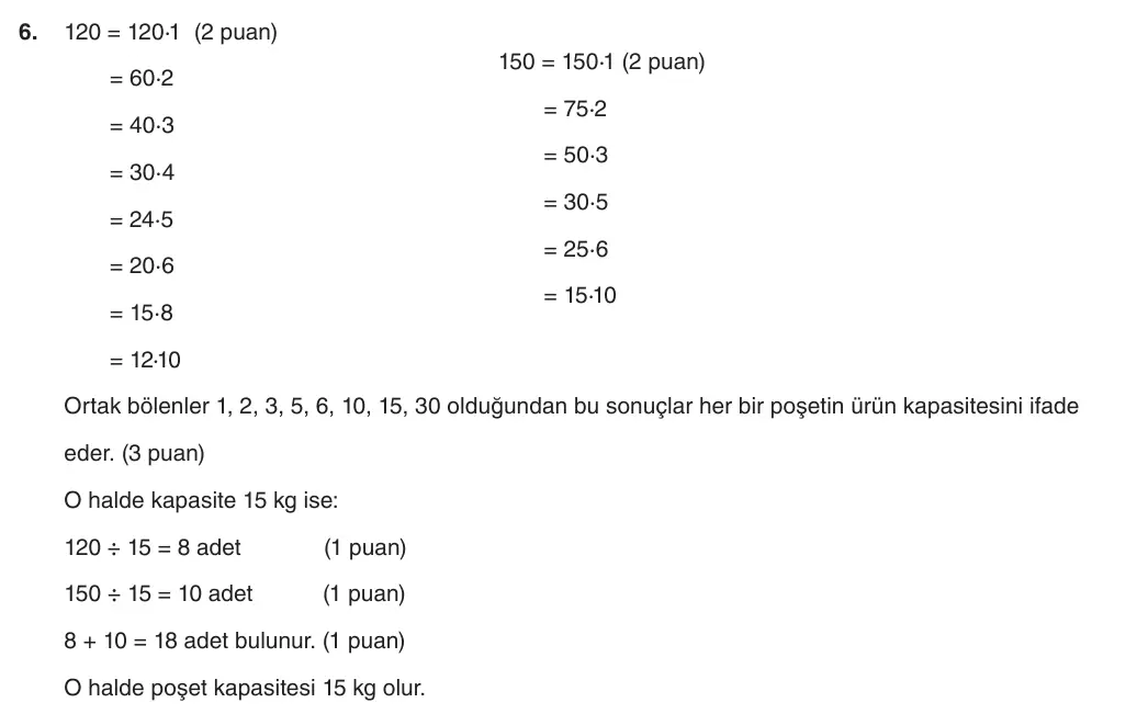 6. Sınıf Matematik 2025-2026 1. Dönem 1. Yazılı 6. Soru (Yazılıya Hazırlanıyorum) resmi çözüm görseli