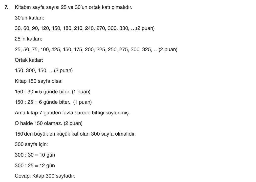 6. Sınıf Matematik 2025-2026 1. Dönem 1. Yazılı 7. Soru (Yazılıya Hazırlanıyorum) resmi çözüm görseli
