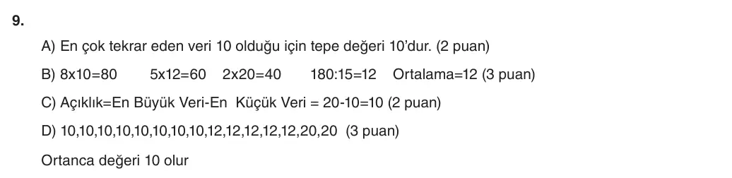 6. Sınıf Matematik 2025-2026 1. Dönem 1. Yazılı 9. Soru (Yazılıya Hazırlanıyorum) resmi çözüm görseli