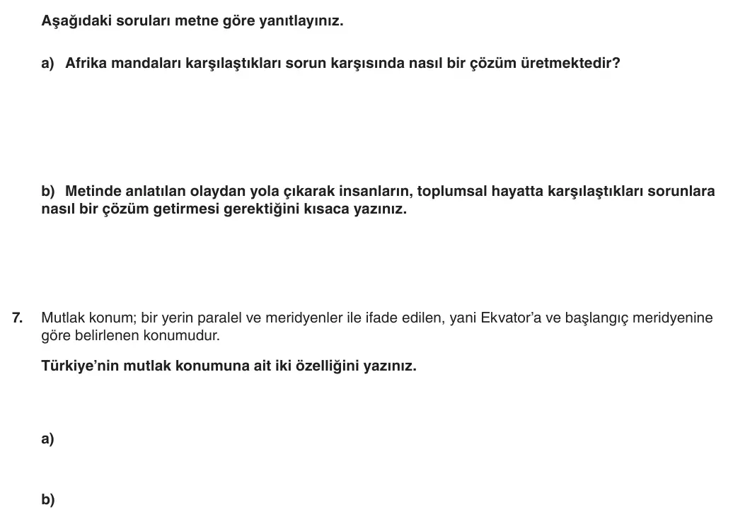 6. Sınıf Sosyal Bilgiler 2025-2026 1. Dönem 1. Yazılı 7. Soru (Yazılıya Hazırlanıyorum) görseli