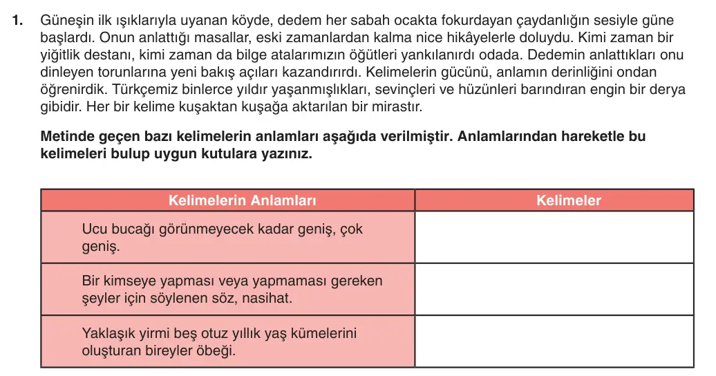 6. Sınıf Türkçe 2025-2026 1. Dönem 1. Yazılı 1. Soru (Yazılıya Hazırlanıyorum) görseli