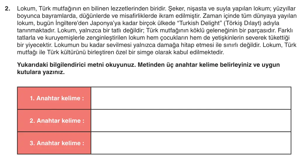 6. Sınıf Türkçe 2025-2026 1. Dönem 1. Yazılı 2. Soru (Yazılıya Hazırlanıyorum) görseli
