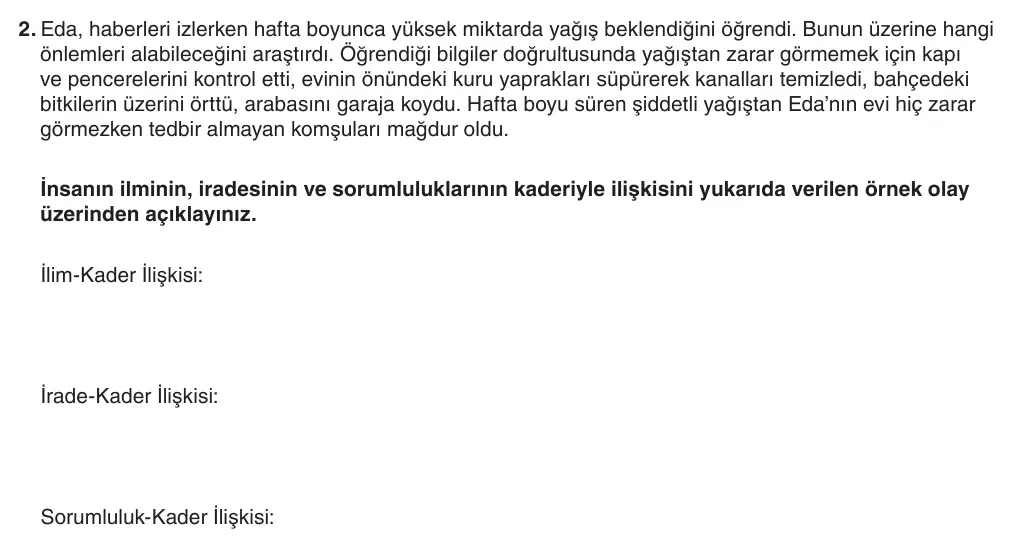 8. Sınıf Din Kültürü ve Ahlak Bilgisi 2025-2026 1. Dönem 1. Yazılı 2. Soru (Yazılıya Hazırlanıyorum) görseli