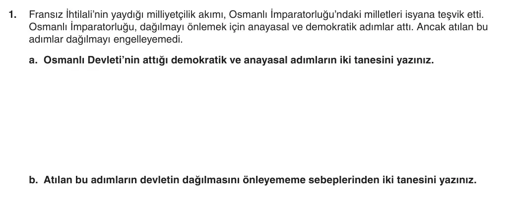 8. Sınıf T.C. İnkılap Tarihi ve Atatürkçülük 2025-2026 1. Dönem 1. Yazılı 1. Soru (Yazılıya Hazırlanıyorum) görseli