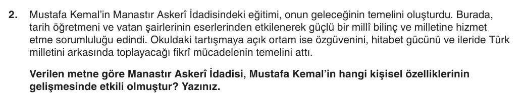 8. Sınıf T.C. İnkılap Tarihi ve Atatürkçülük 2025-2026 1. Dönem 1. Yazılı 2. Soru (Yazılıya Hazırlanıyorum) görseli