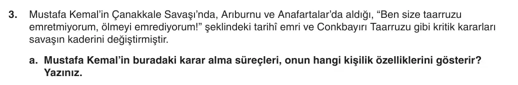 8. Sınıf T.C. İnkılap Tarihi ve Atatürkçülük 2025-2026 1. Dönem 1. Yazılı 3. Soru (Yazılıya Hazırlanıyorum) görseli (1/2)