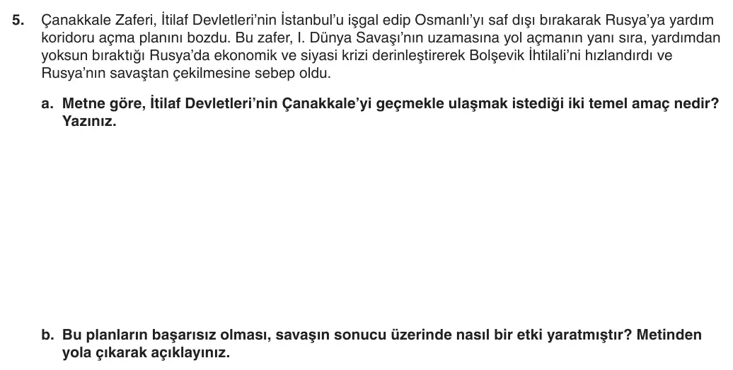 8. Sınıf T.C. İnkılap Tarihi ve Atatürkçülük 2025-2026 1. Dönem 1. Yazılı 5. Soru (Yazılıya Hazırlanıyorum) görseli