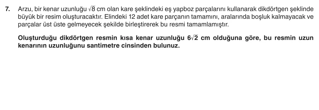 8. Sınıf Matematik 2025-2026 1. Dönem 1. Yazılı 7. Soru (Yazılıya Hazırlanıyorum) görseli (1/2)