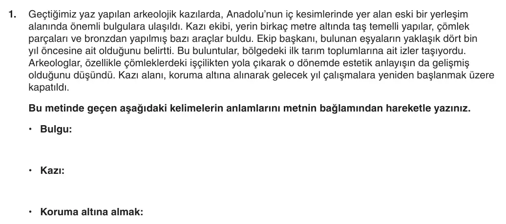 8. Sınıf Türkçe 2025-2026 1. Dönem 1. Yazılı 1. Soru (Yazılıya Hazırlanıyorum) görseli