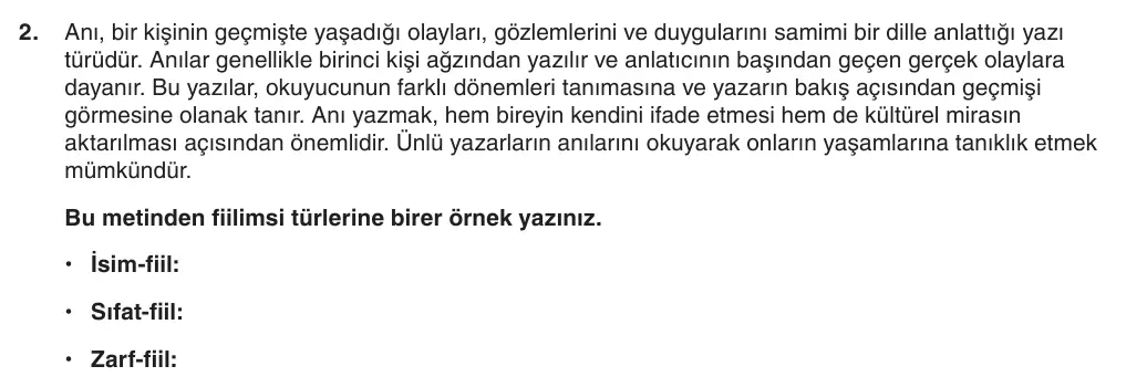 8. Sınıf Türkçe 2025-2026 1. Dönem 1. Yazılı 2. Soru (Yazılıya Hazırlanıyorum) görseli