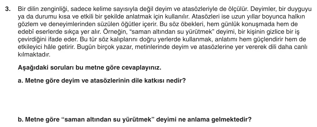 8. Sınıf Türkçe 2025-2026 1. Dönem 1. Yazılı 3. Soru (Yazılıya Hazırlanıyorum) görseli
