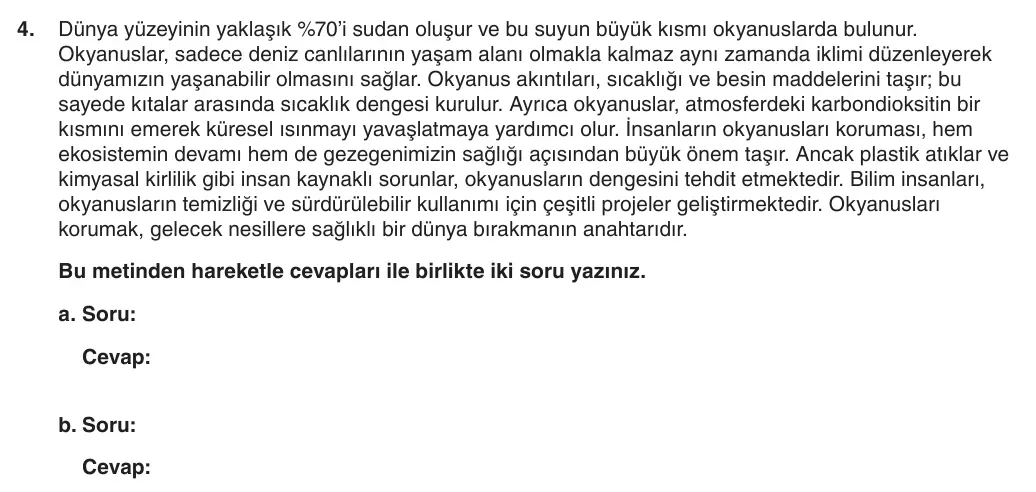 8. Sınıf Türkçe 2025-2026 1. Dönem 1. Yazılı 4. Soru (Yazılıya Hazırlanıyorum) görseli