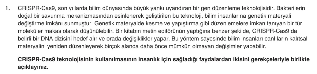 9. Sınıf Biyoloji 2025-2026 1. Dönem 1. Yazılı 1. Soru (Yazılıya Hazırlanıyorum) görseli