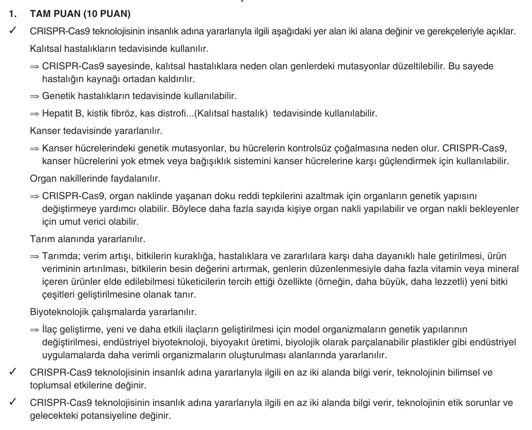 9. Sınıf Biyoloji 2025-2026 1. Dönem 1. Yazılı 1. Soru (Yazılıya Hazırlanıyorum) resmi çözüm görseli (1/2)