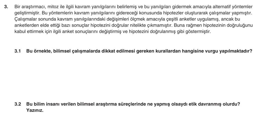9. Sınıf Biyoloji 2025-2026 1. Dönem 1. Yazılı 3. Soru (Yazılıya Hazırlanıyorum) görseli