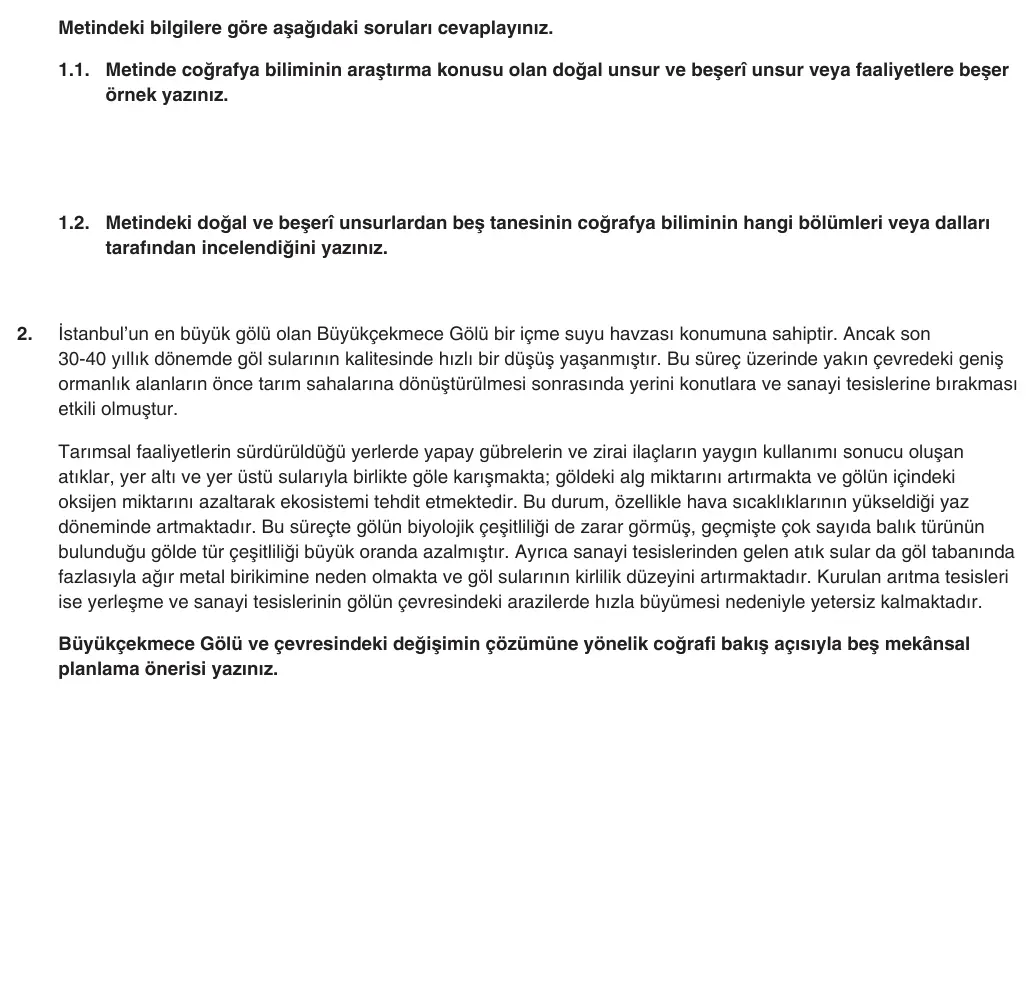 9. Sınıf Coğrafya 2025-2026 1. Dönem 1. Yazılı 2. Soru (Yazılıya Hazırlanıyorum) görseli